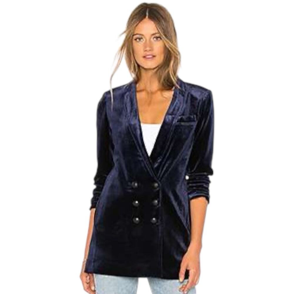 On Parle De Vous Paris Velvet Blazer Navy Blue Double Breasted Jacket T1